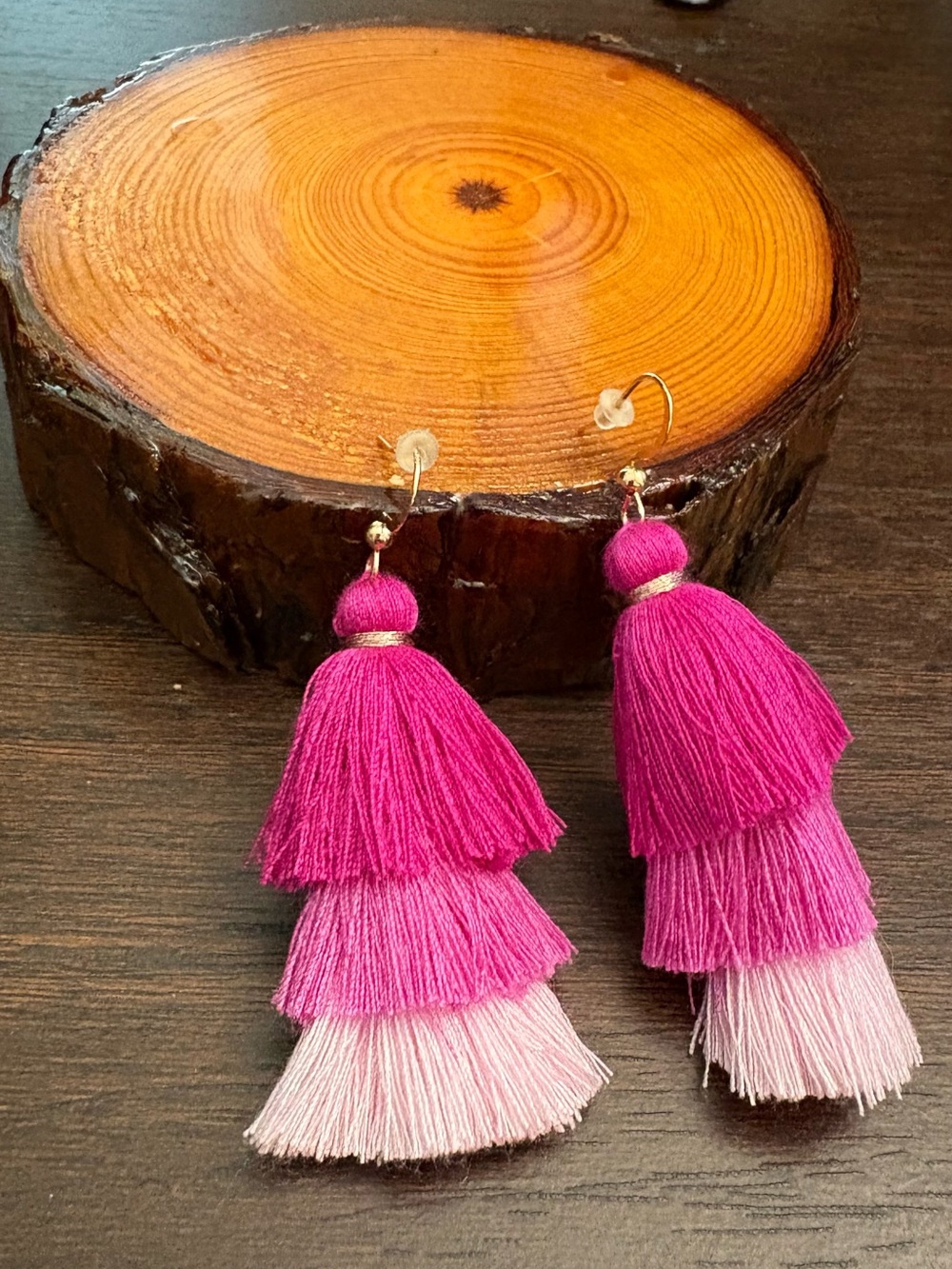 Handmade Pink Tiered Tassel Earrings